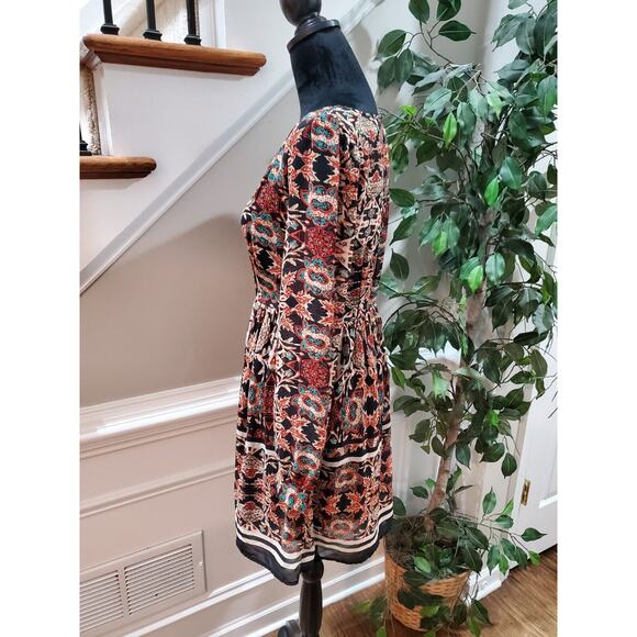 Forever21 Women Multicolor Rayon Round Neck Long Sleeve Knee Length Dress Size S - Picture 8 of 11